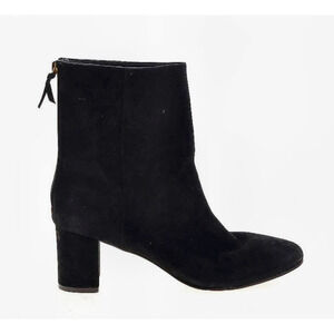 J. Crew Black Suede Round Toe High Ankle Back Zip Chunky Heel Boot Womens Sz 9